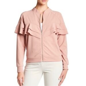 Pastel Pink Ruffled Bomber Jacket